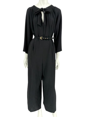Escada Black Pleated Tie-Neck Belted Jumpsuit – Size EU 46