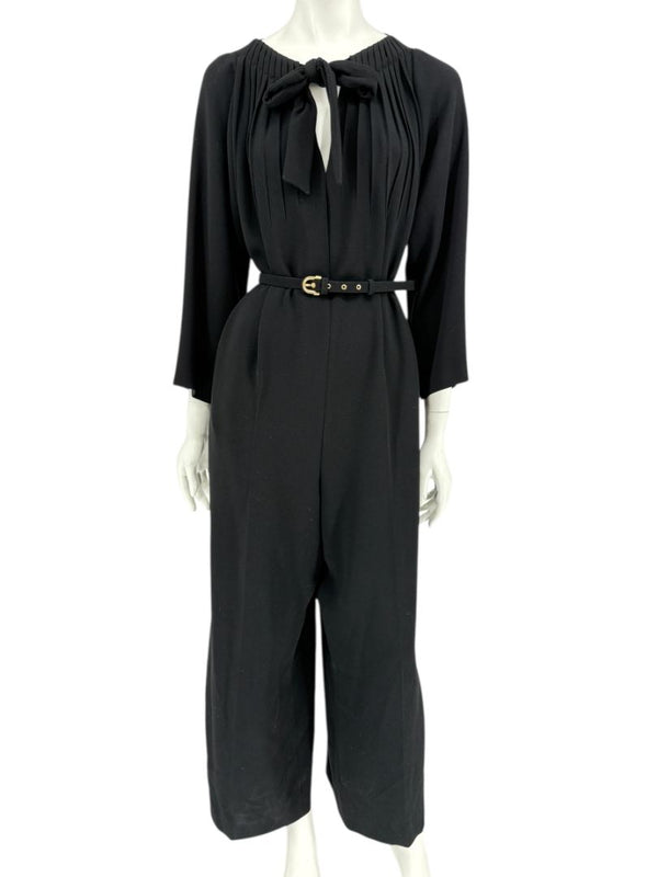 Escada Black Pleated Tie-Neck Belted Jumpsuit – Size EU 46