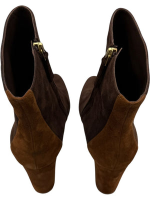 Manolo Blahnik Two-Tone Brown Suede Ankle Booties – Size 39.5