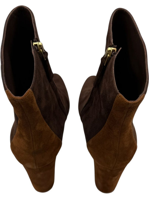Manolo Blahnik Two-Tone Brown Suede Ankle Booties – Size 39.5