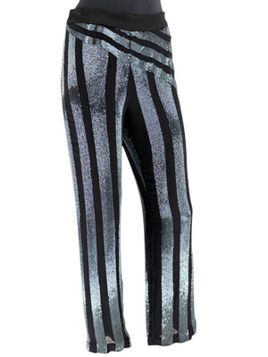 Pamella Roland Black & Silver Sequin-Striped Pants – Large