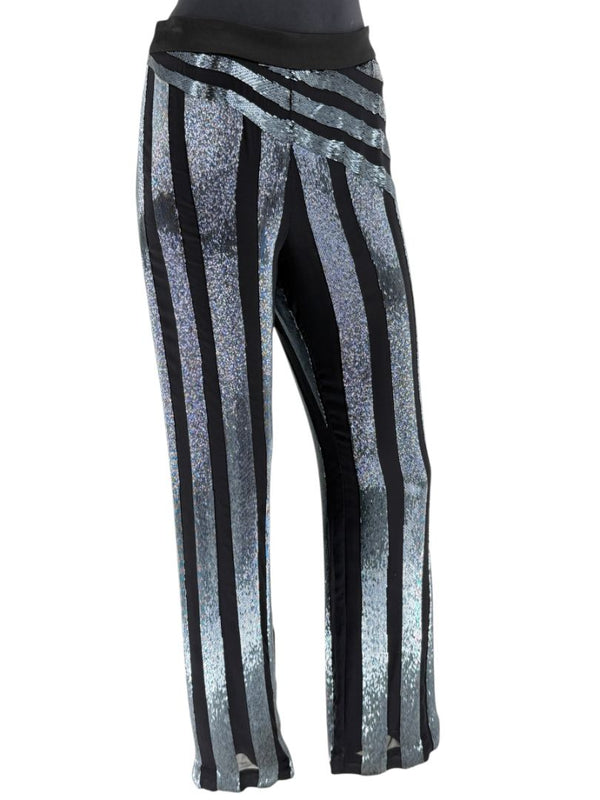 Pamella Roland Black & Silver Sequin-Striped Pants – Large