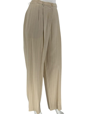 Oscar de la Renta Beige Wide-Leg Pinstripe Trousers – Size 14