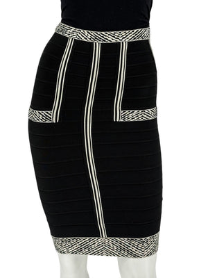 Herve Leger Black & Ivory Bandage Pencil Skirt – Size XS