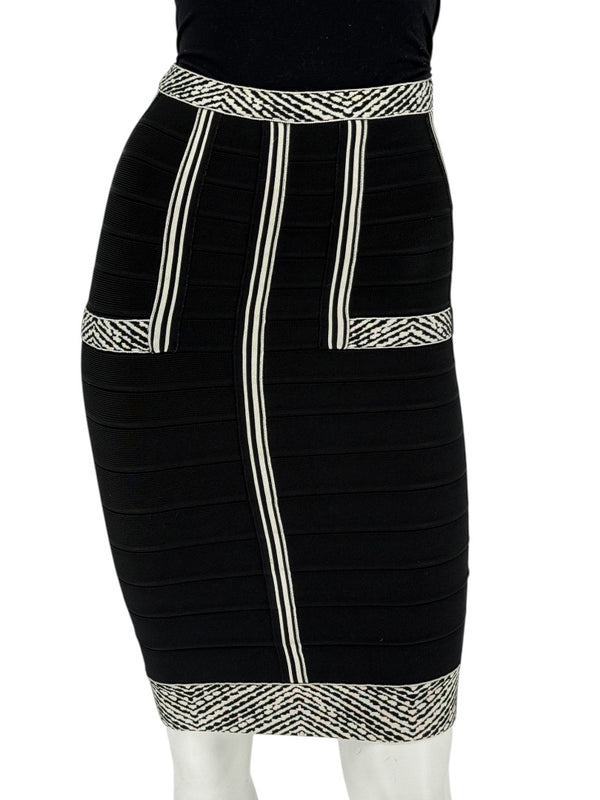 Herve Leger Black & Ivory Bandage Pencil Skirt – Size XS