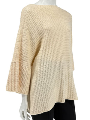 Eskandar Cream Merino Wool Textured Knit Sweater – One Size