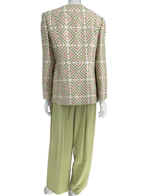 Bill Blass Three-Piece Green & Geometric Jacket Pant Set – XL