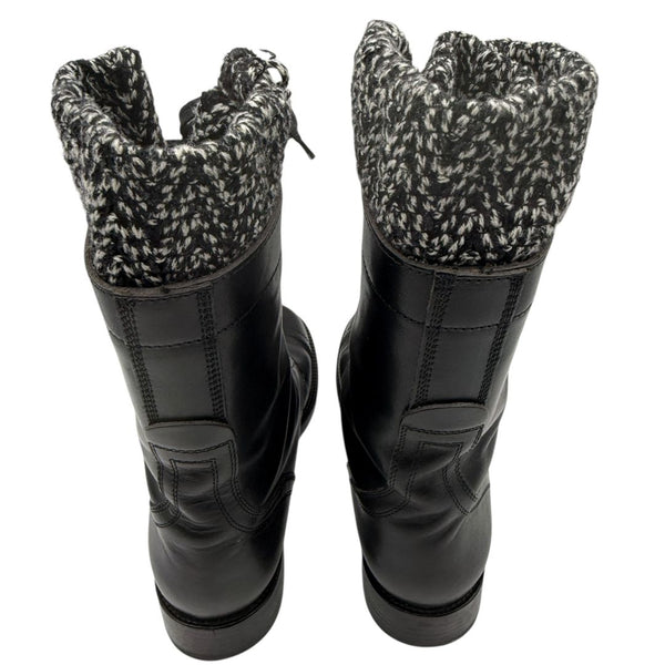 Chanel Black Leather Combat Boots with Knit Cuff – Size 41.5