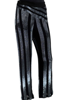 Pamella Roland Black & Silver Sequin-Striped Pants – Large