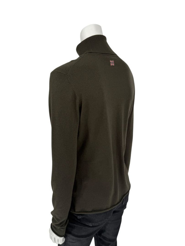 Burberry London Olive Silk-Wool-Cashmere Turtleneck Sweater – Size L