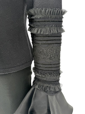 Zang Toi Black Wool-Cashmere Ruffled Fantasy Sleeve Top – Size XL