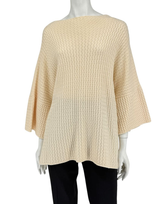 Eskandar Cream Merino Wool Textured Knit Sweater – One Size