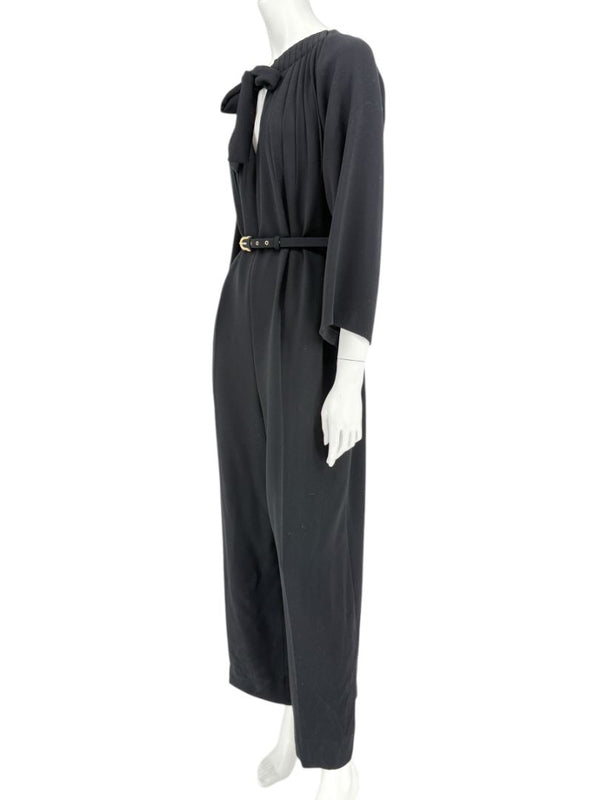 Escada Black Pleated Tie-Neck Belted Jumpsuit – Size EU 46