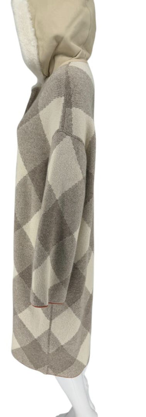 Loro Piana Natural Cashmere Argyle Hooded Coat – Size XS – Excellent Preowned Condition