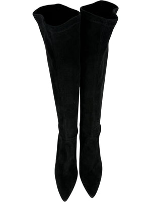 Stuart Weitzman Black Suede Knee-High Heeled Boots – Size 8.5M