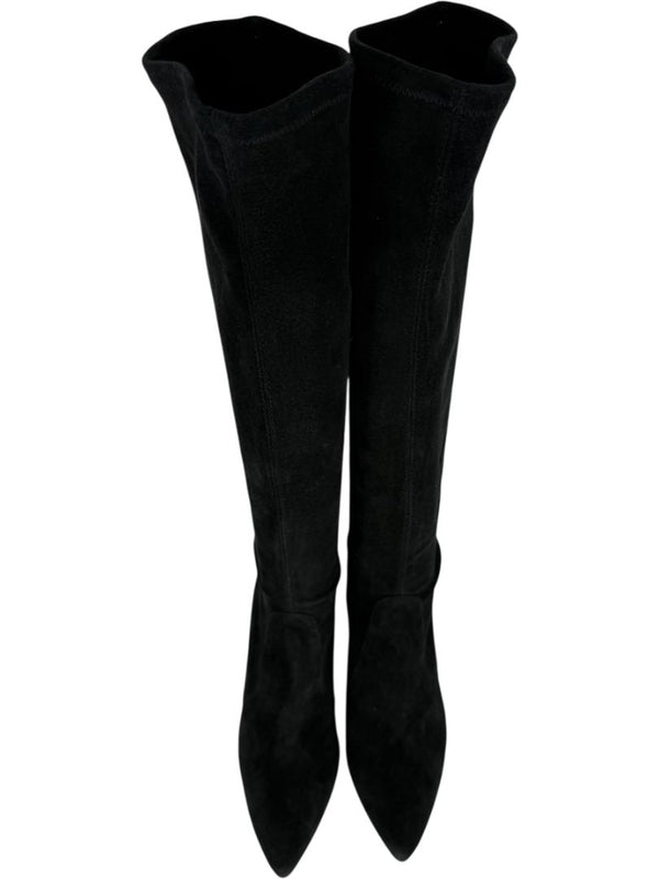 Stuart Weitzman Black Suede Knee-High Heeled Boots – Size 8.5M