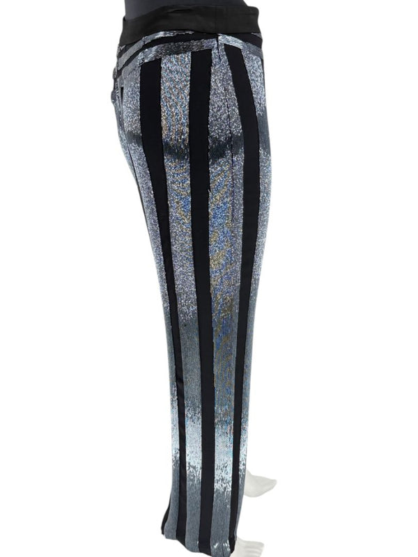 Pamella Roland Black & Silver Sequin-Striped Pants – Large