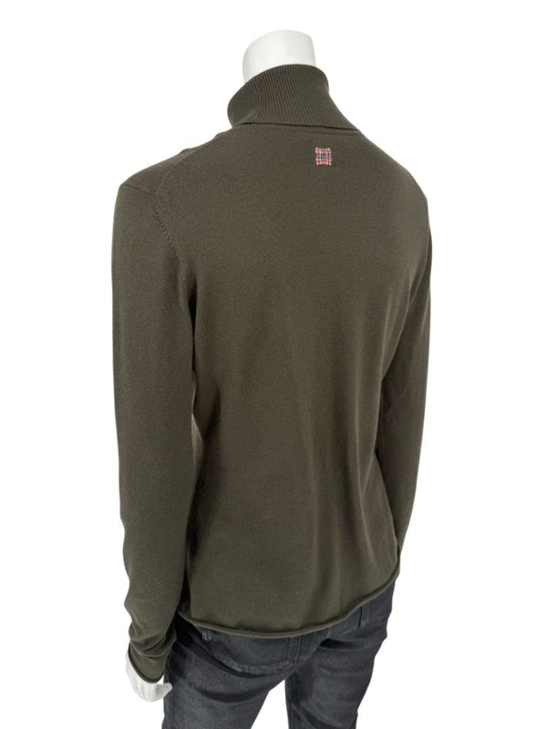 Burberry London Olive Silk-Wool-Cashmere Turtleneck Sweater – Size L
