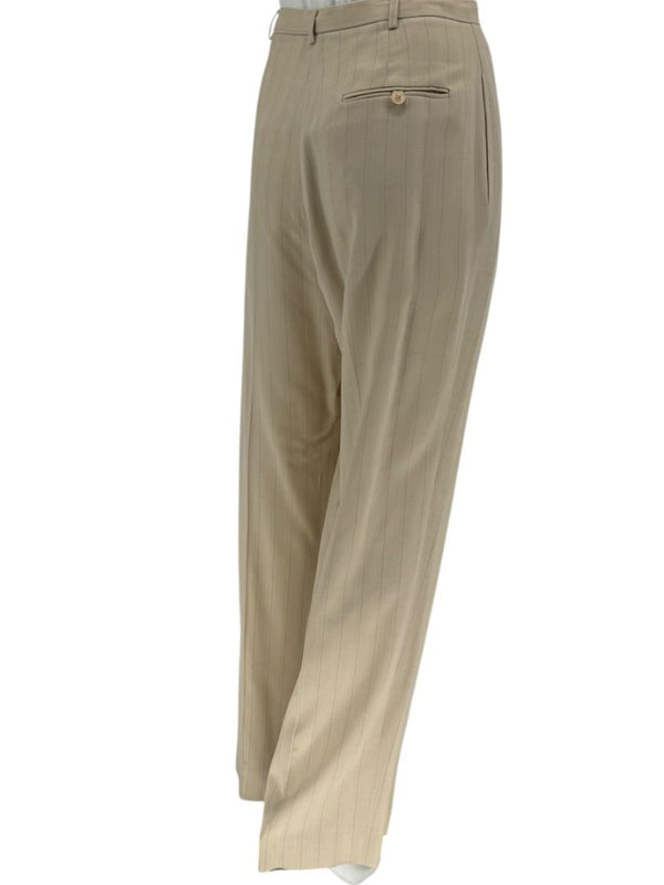Oscar de la Renta Beige Wide-Leg Pinstripe Trousers – Size 14