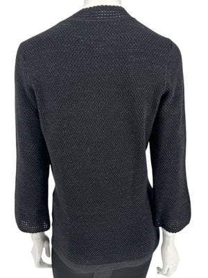 Carolina Herrera Black Embellished Open-Knit V-Neck Sweater – Size XL