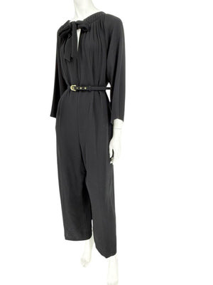 Escada Black Pleated Tie-Neck Belted Jumpsuit – Size EU 46