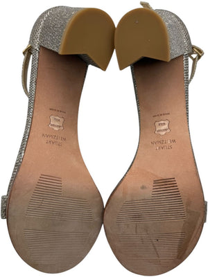 Stuart Weitzman Gold Glitter Ankle-Strap Block Heel Sandals – Size 8.5