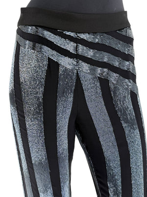 Pamella Roland Black & Silver Sequin-Striped Pants – Large