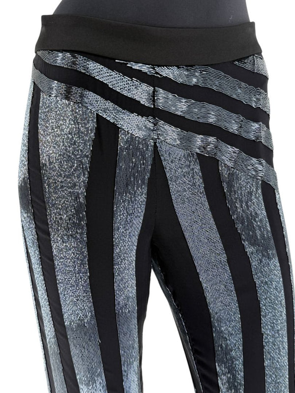 Pamella Roland Black & Silver Sequin-Striped Pants – Large