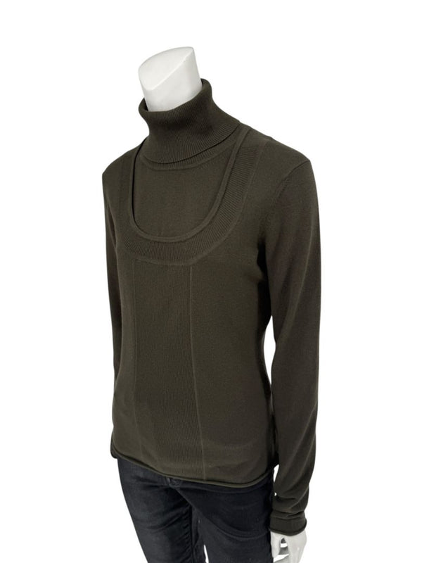 Burberry London Olive Silk-Wool-Cashmere Turtleneck Sweater – Size L