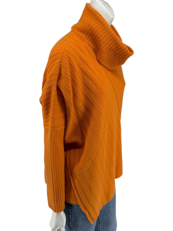 Lafayette 148 New York Burnt Orange Ribbed Wool Cowl Neck Sweater – Size L