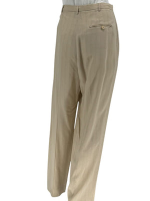 Oscar de la Renta Beige Wide-Leg Pinstripe Trousers – Size 14