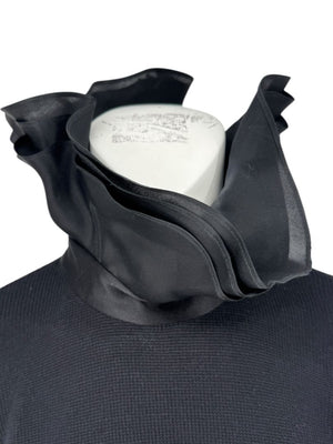 Zang Toi Black Wool-Cashmere Ruffled Fantasy Sleeve Top – Size XL