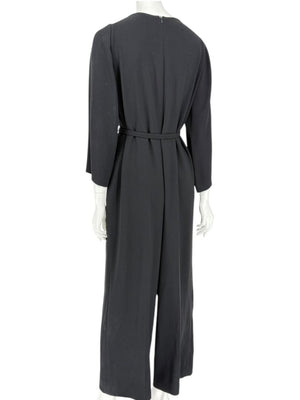 Escada Black Pleated Tie-Neck Belted Jumpsuit – Size EU 46