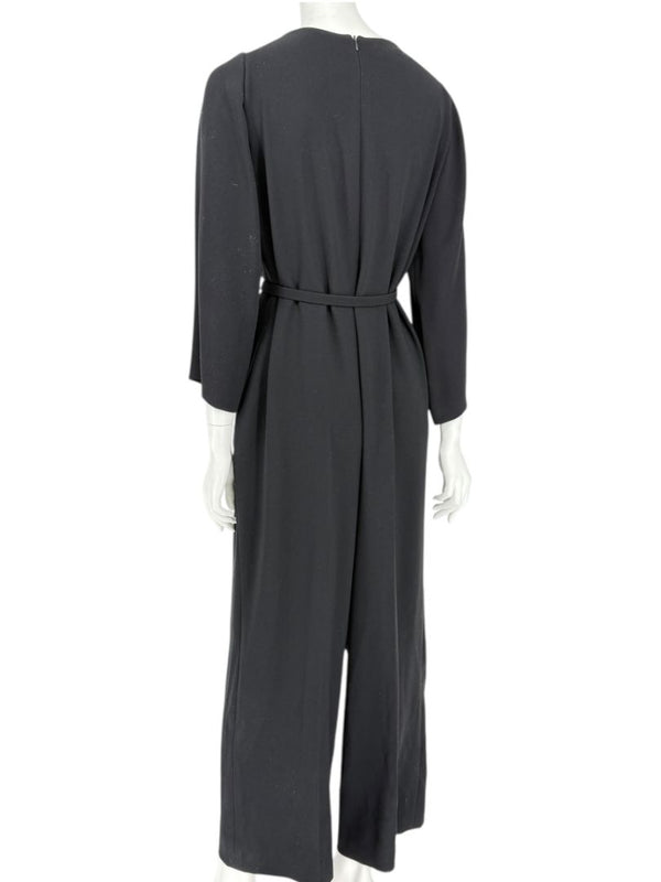 Escada Black Pleated Tie-Neck Belted Jumpsuit – Size EU 46