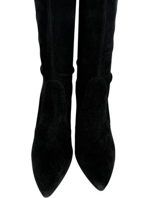 Stuart Weitzman Black Suede Knee-High Heeled Boots – Size 8.5M