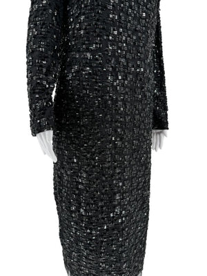 Pamella Roland Black Beaded Long Sleeve Dress - Size L