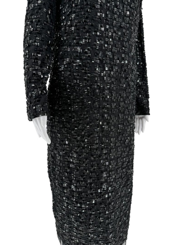Pamella Roland Black Beaded Long Sleeve Dress - Size L