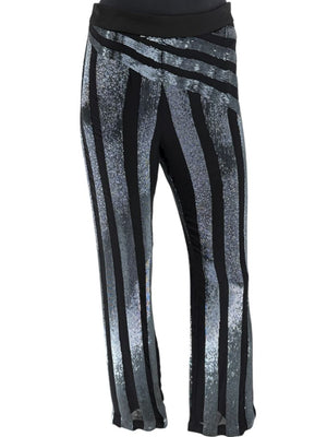 Pamella Roland Black & Silver Sequin-Striped Pants – Large