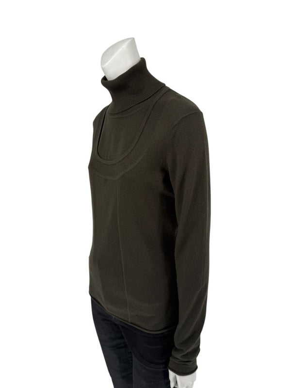 Burberry London Olive Silk-Wool-Cashmere Turtleneck Sweater – Size L