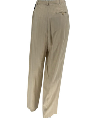 Oscar de la Renta Beige Wide-Leg Pinstripe Trousers – Size 14