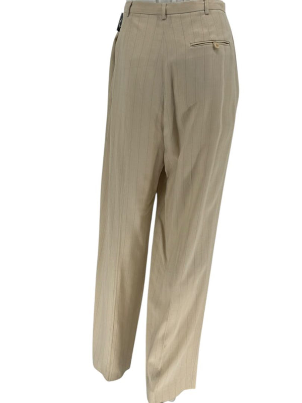 Oscar de la Renta Beige Wide-Leg Pinstripe Trousers – Size 14