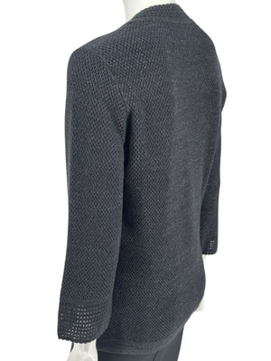 Carolina Herrera Black Embellished Open-Knit V-Neck Sweater – Size XL
