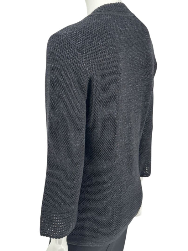 Carolina Herrera Black Embellished Open-Knit V-Neck Sweater – Size XL