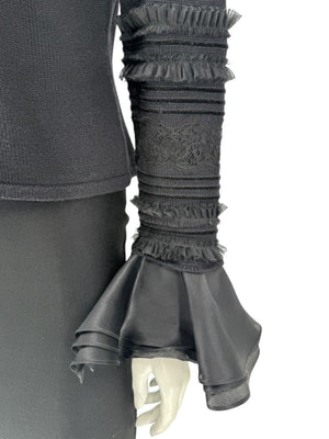 Zang Toi Black Wool-Cashmere Ruffled Fantasy Sleeve Top – Size XL