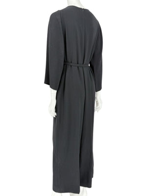 Escada Black Pleated Tie-Neck Belted Jumpsuit – Size EU 46
