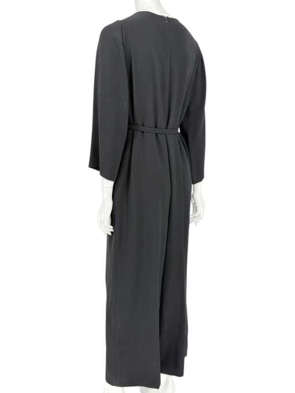 Escada Black Pleated Tie-Neck Belted Jumpsuit – Size EU 46
