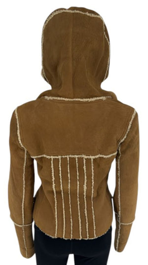 Chanel NWT Fall 2006 Brown Hooded Shearling Jacket -  Size 38