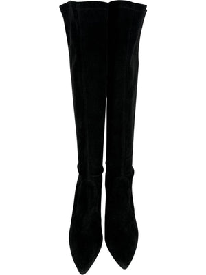 Stuart Weitzman Black Suede Knee-High Heeled Boots – Size 8.5M