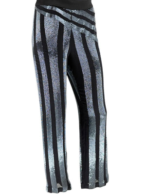 Pamella Roland Black & Silver Sequin-Striped Pants – Large