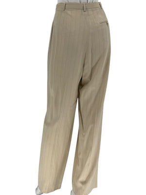 Oscar de la Renta Beige Wide-Leg Pinstripe Trousers – Size 14